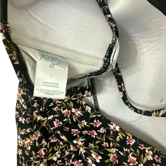EUC Kona Sol Women’s Black Floral One-Piece Halter / Lace Swimsuit Size Large - Picture 3 of 3